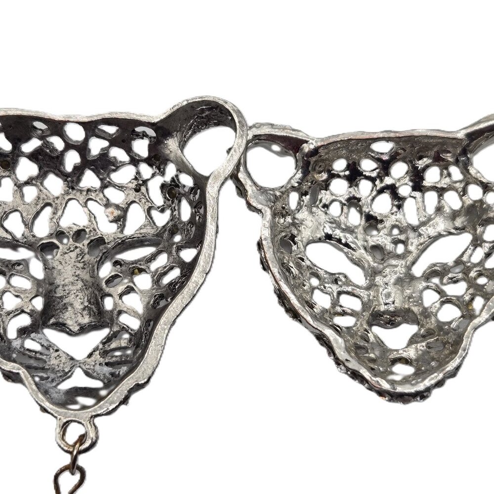2 Leopard Cheetah Wild Cat Shinny Silver-Tone Metal Pendants - Picture 3 of 7